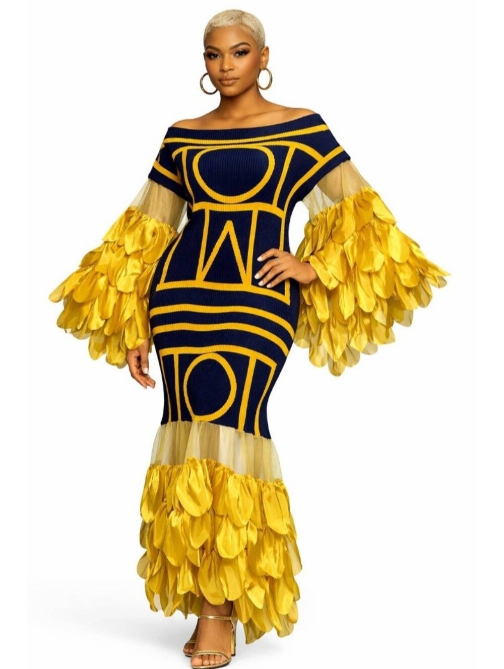 Women's Navy & Yellow Statement Sleeve Knit Dress